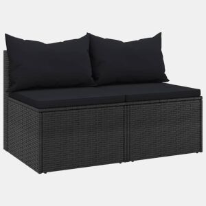 vidaXL Sofás de centro p jardim c almofadões 2 pcs vime PE preto