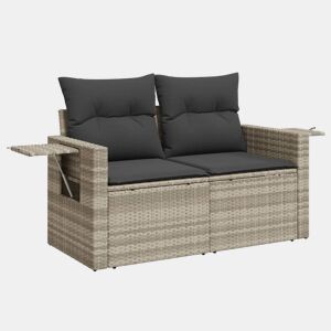 vidaXL Sofá jardim de 2 lugares com almofadões vime PE cinzento claro