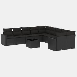 vidaXL 11 pcs conjunto sofás de jardim c almofadões vime PE preto