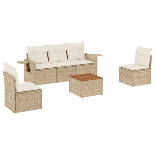 vidaXL 6 pcs conjunto de sofás p jardim com almofadões vime PE bege