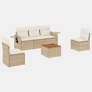 vidaXL 6 pcs conjunto de sofás p jardim com almofadões vime PE bege