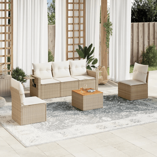 vidaXL 6 pcs conjunto de sofás p jardim com almofadões vime PE bege