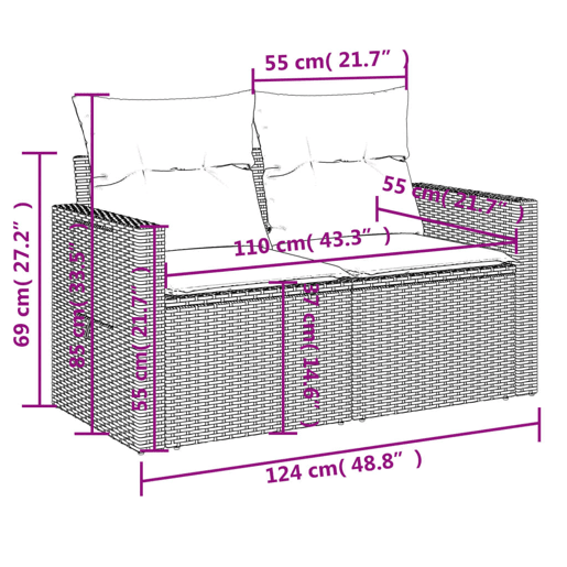 vidaXL 6 pcs conjunto de sofás p jardim com almofadões vime PE bege