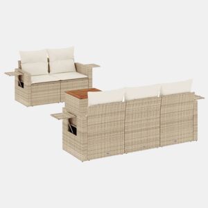vidaXL 6 pcs conjunto de sofás p jardim com almofadões vime PE bege
