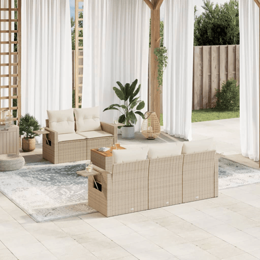 vidaXL 6 pcs conjunto de sofás p jardim com almofadões vime PE bege