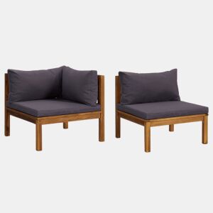 vidaXL Conjunto sofás 2 pcs c almofadões cinza-escuro acácia maciça