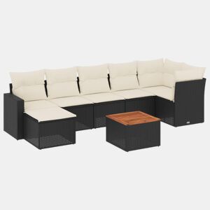 vidaXL 8 pcs conjunto sofás de jardim com almofadões vime PE preto