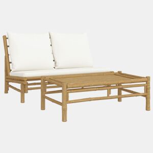 vidaXL 2 pcs conjunto lounge de jardim bambu c almofadões branco nata