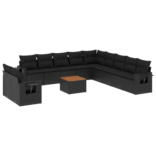 vidaXL 12 pcs conjunto de sofás de jardim c almofadões vime PE preto