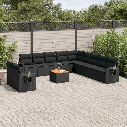vidaXL 12 pcs conjunto de sofás de jardim c almofadões vime PE preto