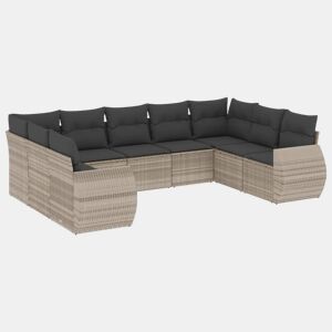 vidaXL 9 pcs conj. sofás jardim com almofadões vime PE cinzento-claro