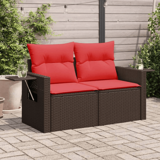 vidaXL Sofá de jardim com almofadas, 2 lugares, vime sintético marrom vidaXL Sofá de jardim com almofadas, 2 lugares, vime sintético marrom