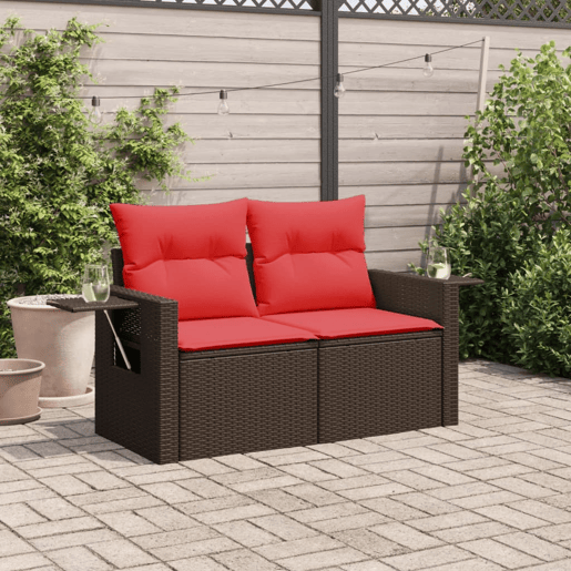 vidaXL Sofá de jardim com almofadas, 2 lugares, vime sintético marrom vidaXL Sofá de jardim com almofadas, 2 lugares, vime sintético marrom