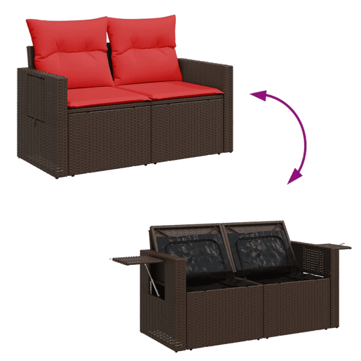 vidaXL Sofá de jardim com almofadas, 2 lugares, vime sintético marrom vidaXL Sofá de jardim com almofadas, 2 lugares, vime sintético marrom