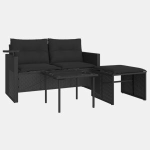 vidaXL 3 pcs conjunto sofás de jardim com almofadões vime PE preto