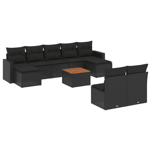 vidaXL 10 pcs conjunto sofás de jardim c almofadões vime PE preto