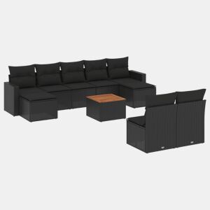 vidaXL 10 pcs conjunto sofás de jardim c almofadões vime PE preto