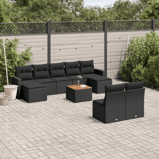 vidaXL 10 pcs conjunto sofás de jardim c almofadões vime PE preto