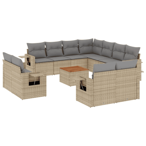 vidaXL 12 pcs conjunto de sofás p jardim com almofadões vime PE bege