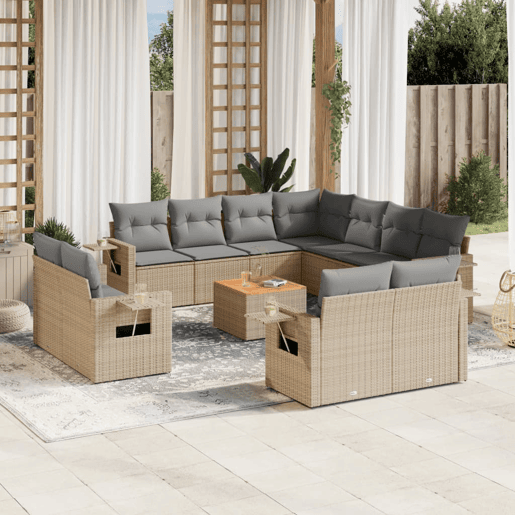 vidaXL 12 pcs conjunto de sofás p jardim com almofadões vime PE bege