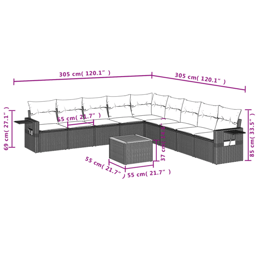 vidaXL 10 pcs conjunto de sofás p jardim com almofadões vime PE bege vidaXL 10 pcs conjunto de sofás p jardim com almofadões vime PE bege