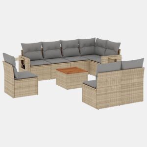 vidaXL 9 pcs conjunto de sofás p jardim com almofadões vime PE bege