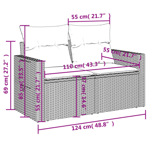 vidaXL 9 pcs conjunto de sofás p jardim com almofadões vime PE bege vidaXL 9 pcs conjunto de sofás p jardim com almofadões vime PE bege