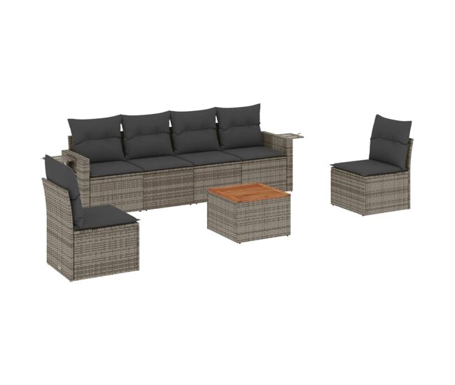 Vidaxl set de sofás de jardín 7 piezas con cojines ratán pe gris
