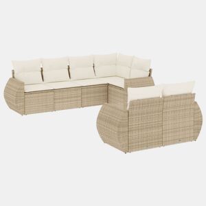 vidaXL 7 pcs conjunto de sofás p jardim com almofadões vime PE bege
