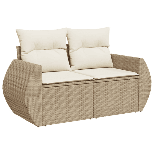 vidaXL 7 pcs conjunto de sofás p jardim com almofadões vime PE bege vidaXL 7 pcs conjunto de sofás p jardim com almofadões vime PE bege