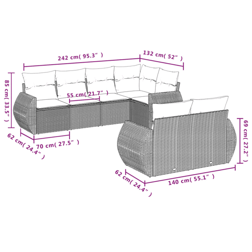 vidaXL 7 pcs conjunto de sofás p jardim com almofadões vime PE bege vidaXL 7 pcs conjunto de sofás p jardim com almofadões vime PE bege