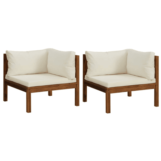 vidaXL Sofás de canto 2 pcs c almofadões branco nata acácia maciça