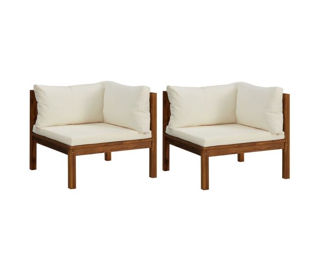 Vidaxl sofás de esquina 2 uds cojines blanco crema madera de acacia