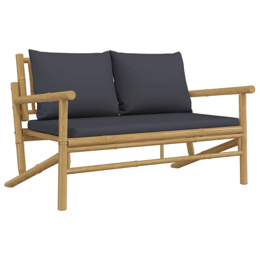 vidaXL Banco de jardim bambu com almofadões cinzento-escuro vidaXL Banco de jardim bambu com almofadões cinzento-escuro