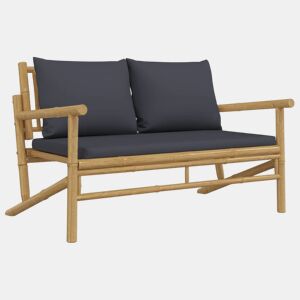 vidaXL Banco de jardim bambu com almofadões cinzento-escuro