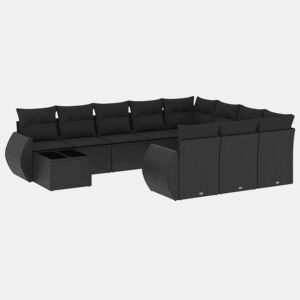 vidaXL 11 pcs conjunto sofás de jardim c almofadões vime PE preto