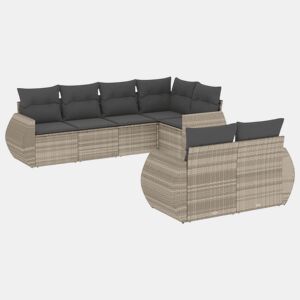 vidaXL 7 pcs conj. sofás jardim com almofadões vime PE cinzento-claro