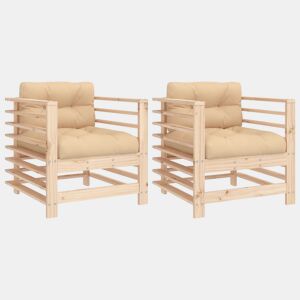 vidaXL Cadeiras de jardim c almofadões 2 pcs madeira de pinho maciça