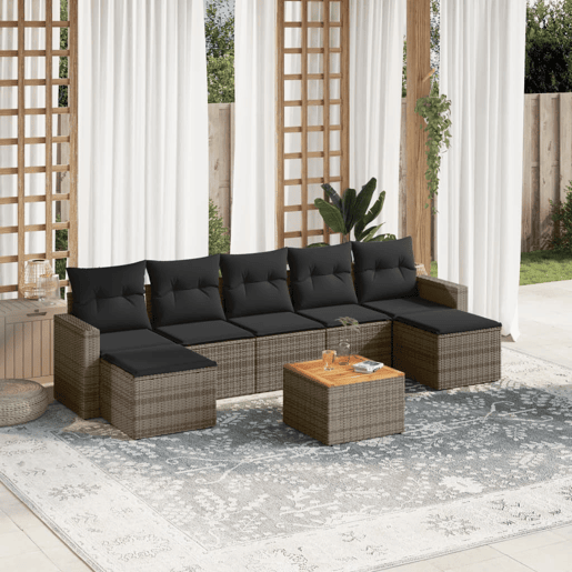 vidaXL 8 pcs conjunto sofás de jardim c almofadões vime PE cinzento