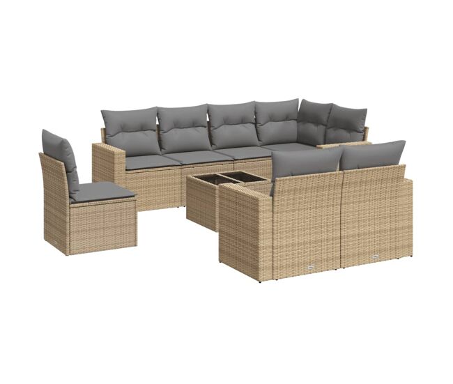 Vidaxl set de sofás de jardín 9 pzas con cojines ratán sintético beige