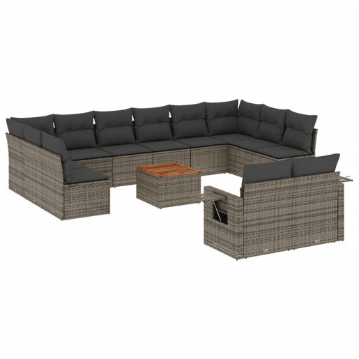 vidaXL 13 pcs conjunto sofás p jardim c almofadões vime PE cinzento