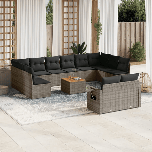 vidaXL 13 pcs conjunto sofás p jardim c almofadões vime PE cinzento