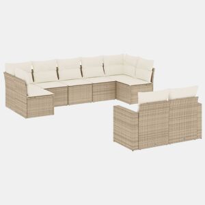 vidaXL 9 pcs conjunto de sofás p jardim com almofadões vime PE bege