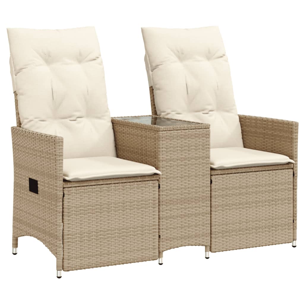 Vidaxl sofá de jardín reclinable de 2 plazas con mesa ratán pe beige