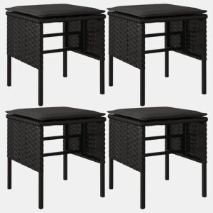 vidaXL Apoios de pés para jardim com 4 almofadões vime PE preto