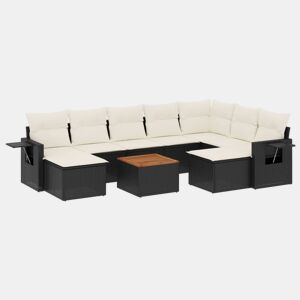 vidaXL 10 pcs conjunto sofás de jardim c almofadões vime PE preto