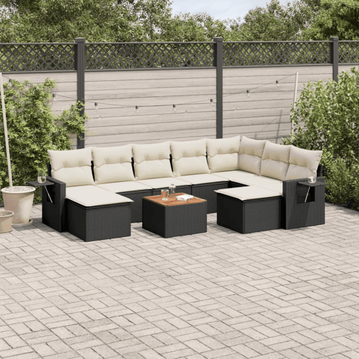 vidaXL 10 pcs conjunto sofás de jardim c almofadões vime PE preto vidaXL 10 pcs conjunto sofás de jardim c almofadões vime PE preto