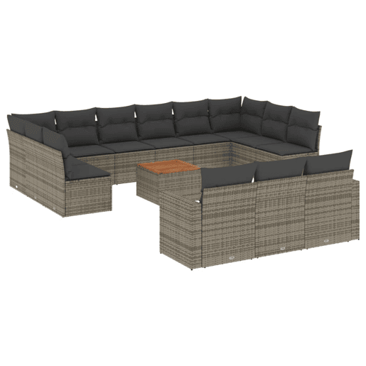 vidaXL 14 pcs conjunto sofás p jardim c almofadões vime PE cinzento vidaXL 14 pcs conjunto sofás p jardim c almofadões vime PE cinzento