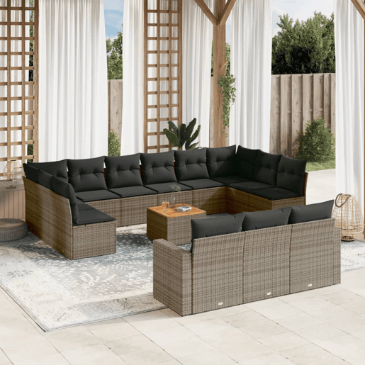 vidaXL 14 pcs conjunto sofás p jardim c almofadões vime PE cinzento vidaXL 14 pcs conjunto sofás p jardim c almofadões vime PE cinzento