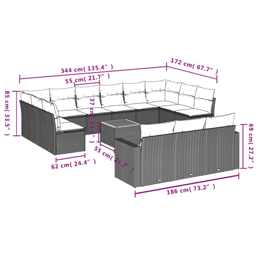 vidaXL 14 pcs conjunto sofás p jardim c almofadões vime PE cinzento vidaXL 14 pcs conjunto sofás p jardim c almofadões vime PE cinzento